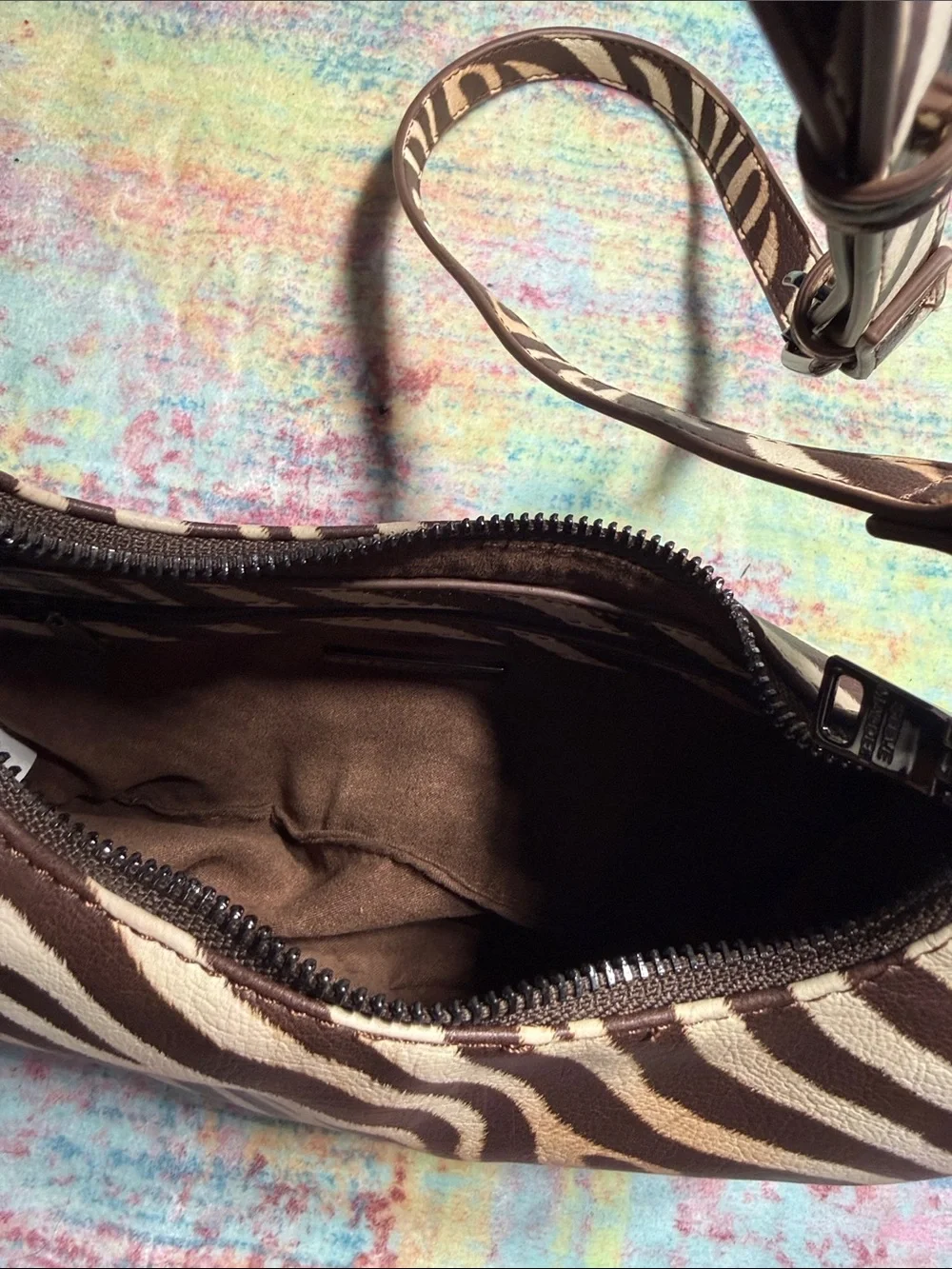 Steve Madden Brown and Cream Zebra Shoulder Bag with Chain Handle